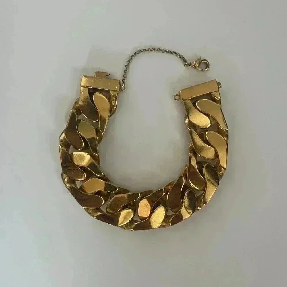 Celine | Chunky Cuban Link ID Gold Bracelet - Gold / Sz M - Picture 7 of 12